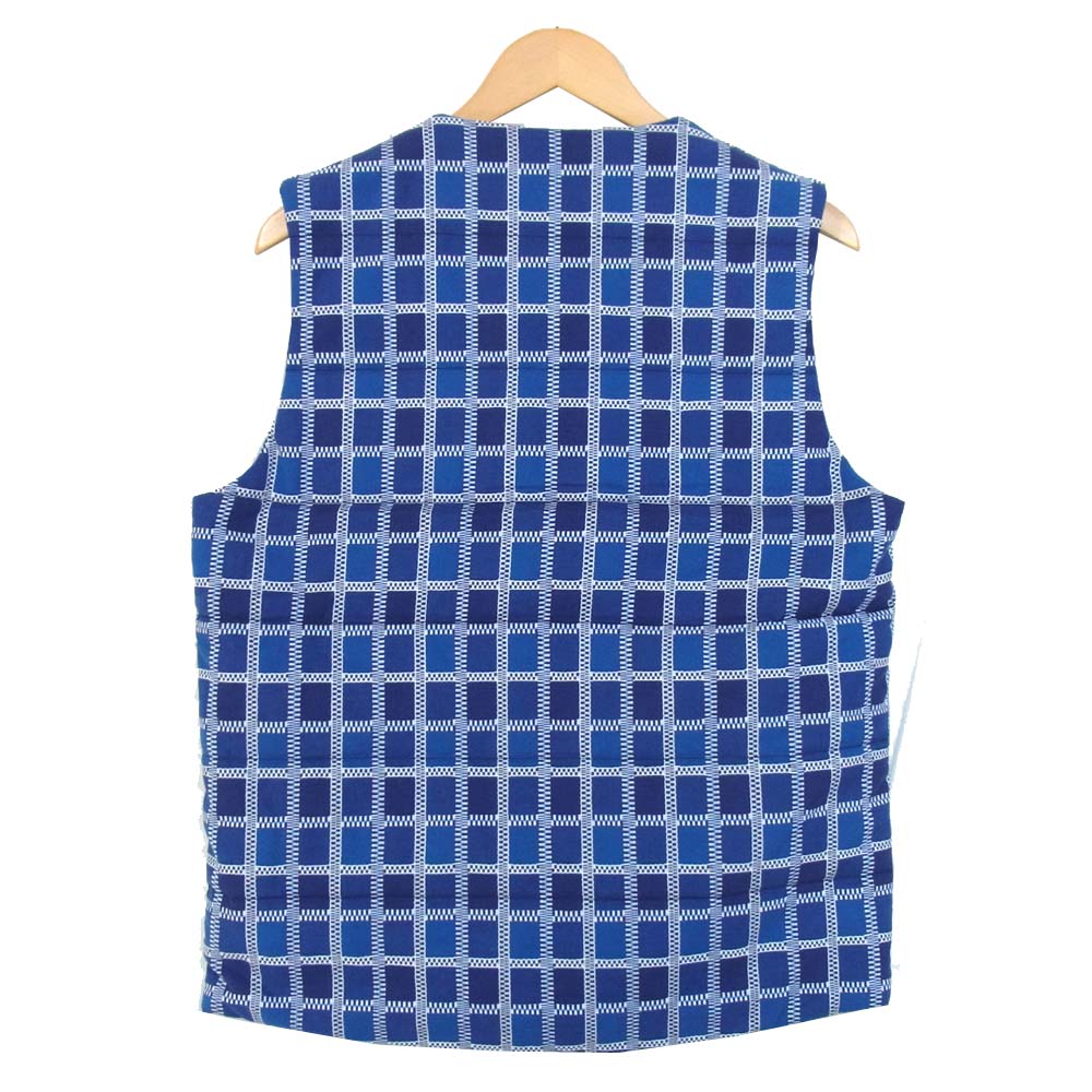クオン 1902-VT01 YOSHINO PLAID VEST 吉野格子 中綿 ノーカラー ベスト ブルー系 M【新古品】【未使用】【中古】