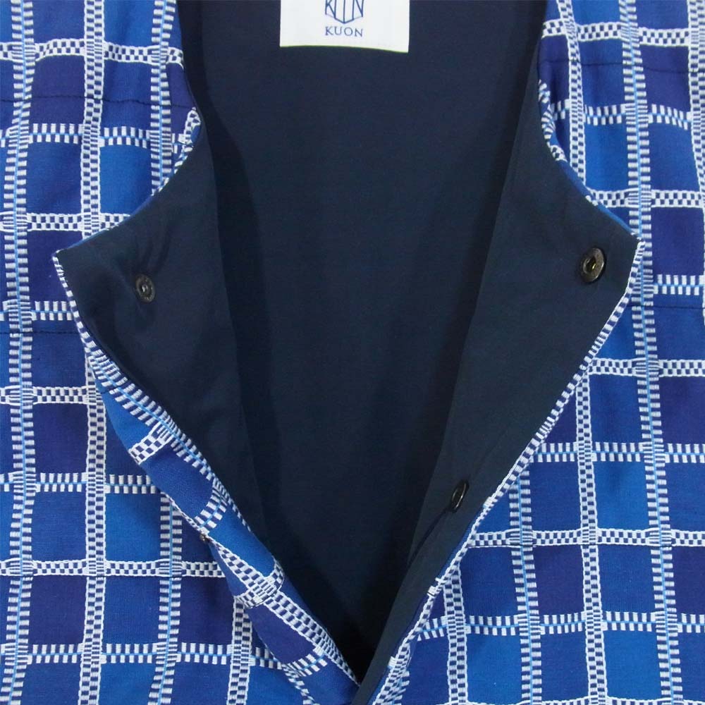 クオン 1902-VT01 YOSHINO PLAID VEST 吉野格子 中綿 ノーカラー ベスト ブルー系 M【新古品】【未使用】【中古】