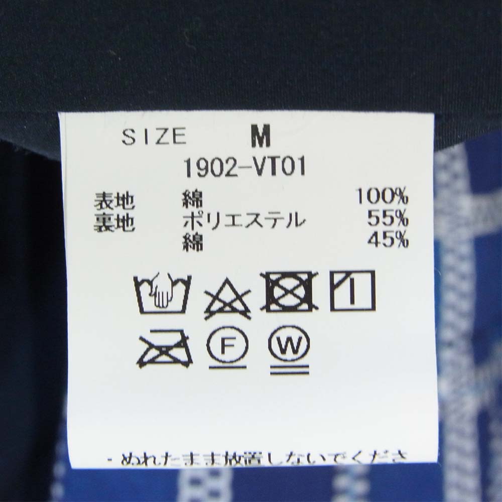 クオン 1902-VT01 YOSHINO PLAID VEST 吉野格子 中綿 ノーカラー ベスト ブルー系 M【新古品】【未使用】【中古】