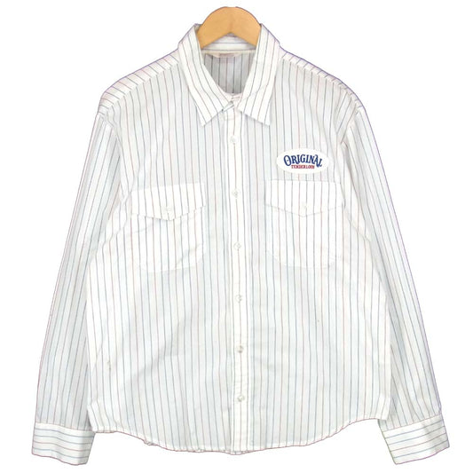 TENDERLOIN テンダーロイン T-WORK SHT U ワッペン ロゴ ストライプ 長袖シャツ ホワイト系 L【中古】