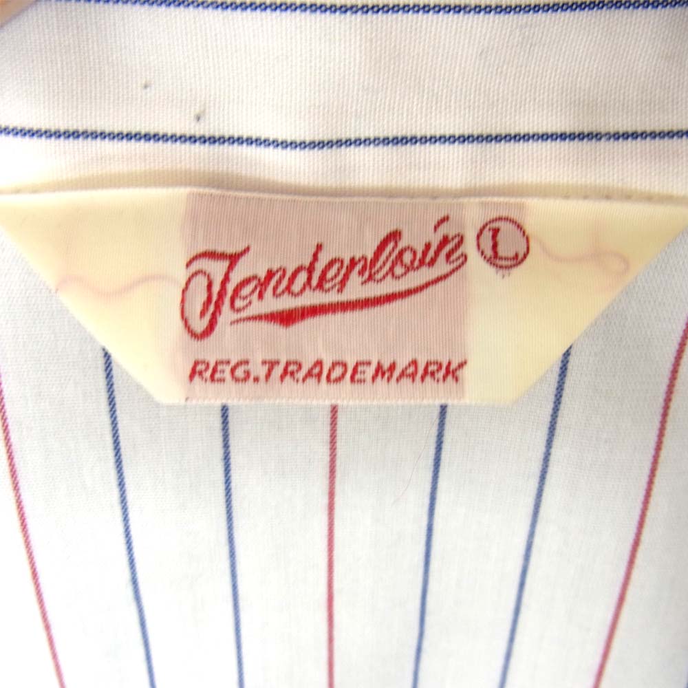 TENDERLOIN テンダーロイン T-WORK SHT U ワッペン ロゴ ストライプ 長袖シャツ ホワイト系 L【中古】