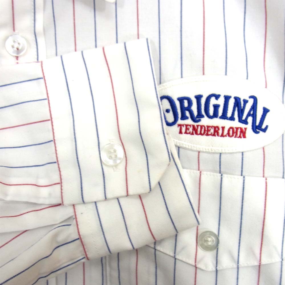 TENDERLOIN テンダーロイン T-WORK SHT U ワッペン ロゴ ストライプ 長袖シャツ ホワイト系 L【中古】