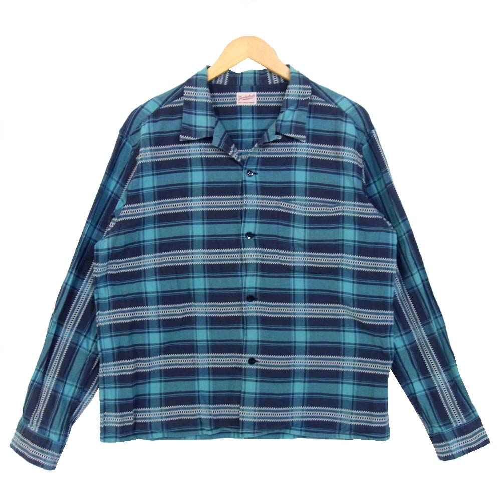 TENDERLOIN テンダーロイン T-CHECK SHT オープンカラー チェック 長袖シャツ ブルー系 L【中古】
