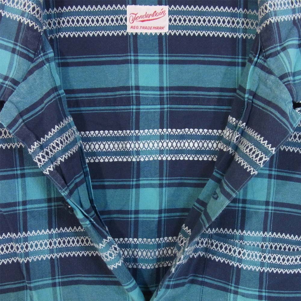 TENDERLOIN テンダーロイン T-CHECK SHT オープンカラー チェック 長袖シャツ ブルー系 L【中古】