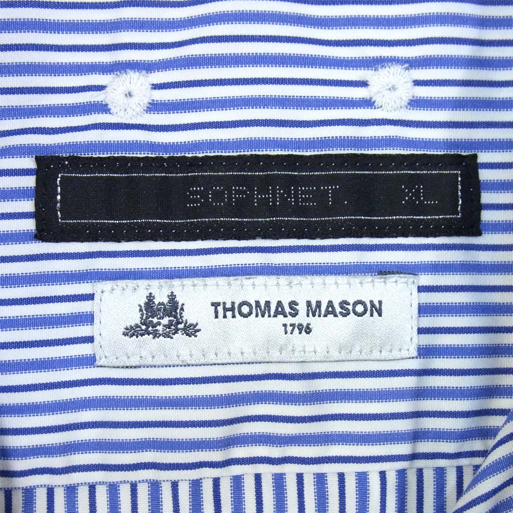 SOPHNET. ソフネット SOPH-200031 THOMAS MASON トーマスメイソン BASIC B.D SHIRT ベーシック ストライプ シャツ ブルー系 XL【新古品】【未使用】【中古】