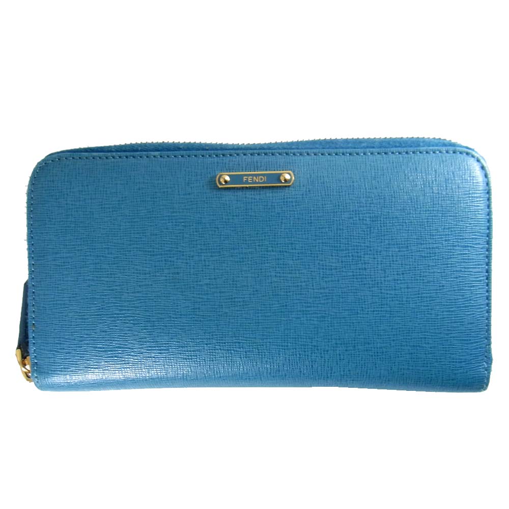FENDI フェンディ  8M0299 ラウクレヨンズ カーフ ラウンドファスナー 長財布 ブルー系【中古】