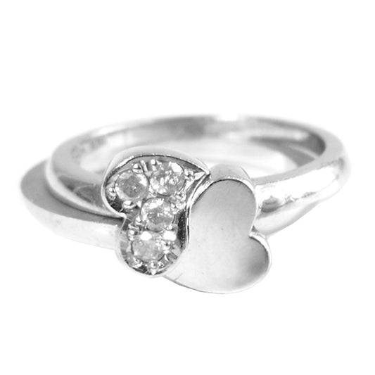 スタージュエリー ダブル ハート ダイヤ リング シルバー系 7号【中古】