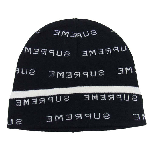 Supreme シュプリーム 20SS Logo Repeat Beanie ロゴ リピート ビーニー ニットキャップ ブラック系 ホワイト系【美品】【中古】