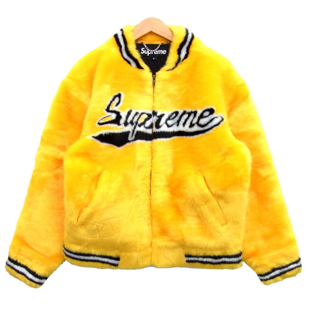 Supreme シュプリーム 20SS RN101837 未使用品 Faux Fur Varsity Jacket ファー ヴァ―シティ ジャケット イエロー系 オレンジ系 S【極上美品】【中古】