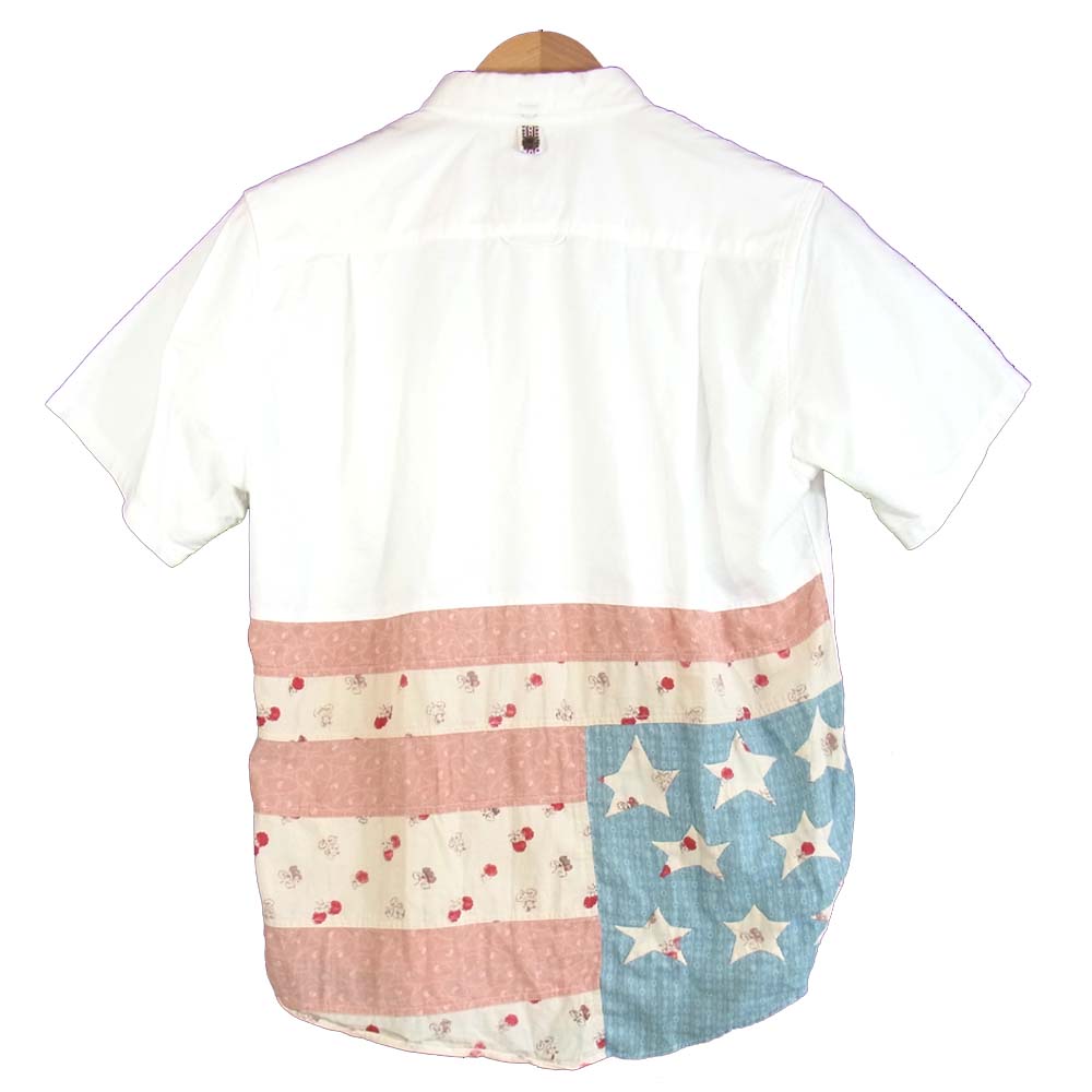 VISVIM ビズビム 14SS 0114105011006 LUNGTA STARS OXFORD B.D. SHIRT 切替 星条旗 半袖シャツ ホワイト系 1【中古】