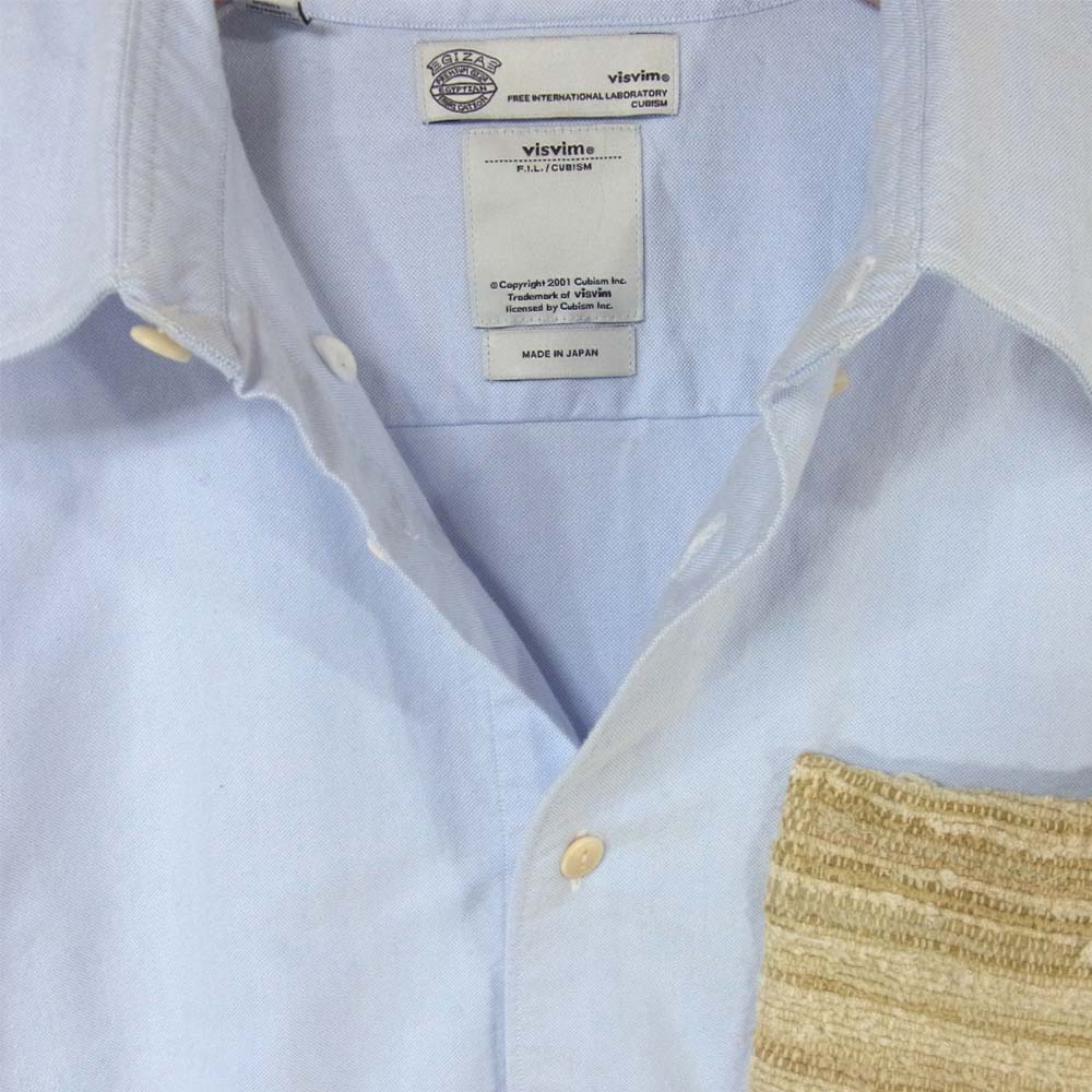 VISVIM ビズビム 16SS 0116105011005 POCKET B.D. SHIRT L/S オックスフォード 長袖シャツ コットン 日本製 ライトブルー系 1【中古】