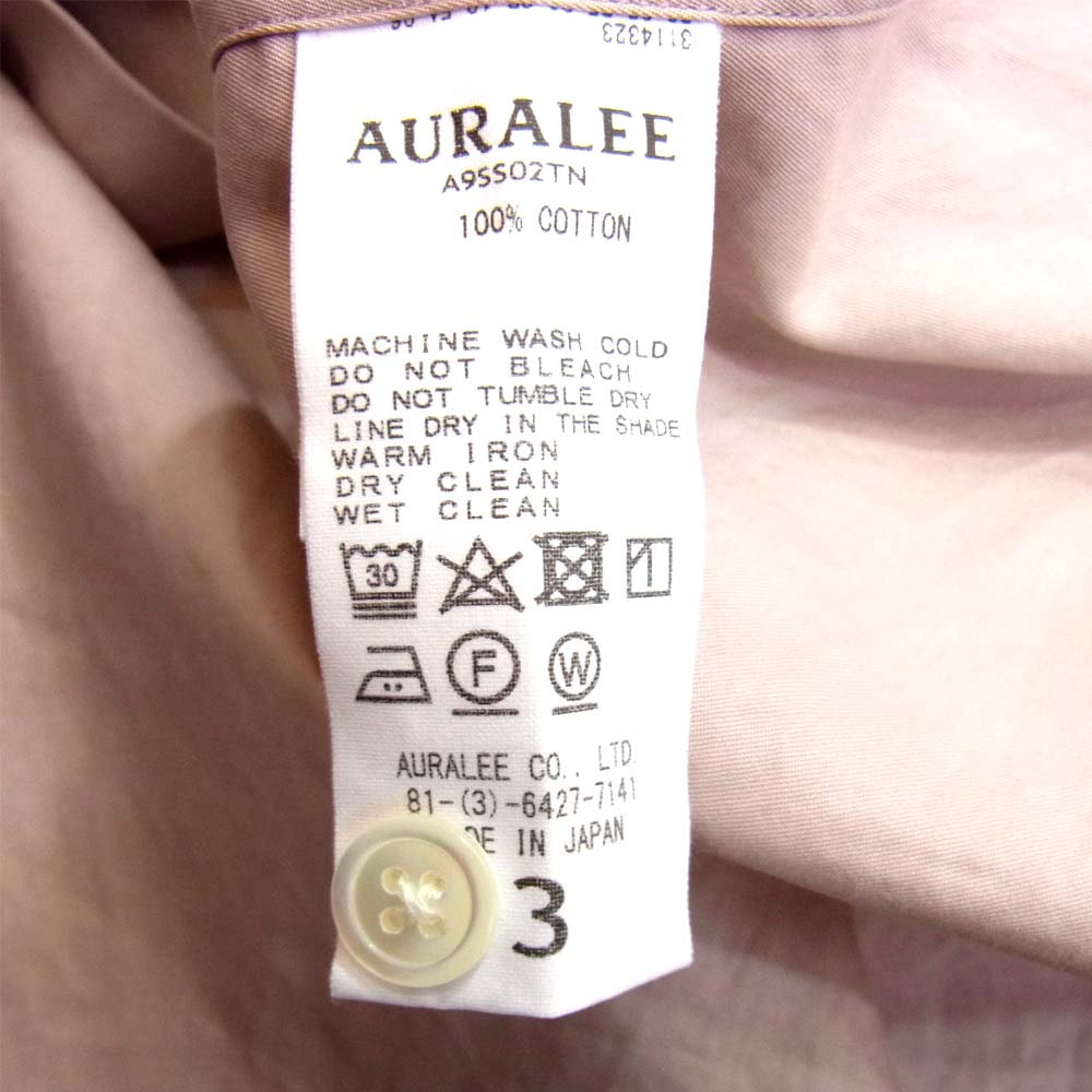 AURALEE オーラリー A9SS02TN ASHED FINX TWILL HALF SLEEVED BIG SHIRTS ピンク系 3【中古】