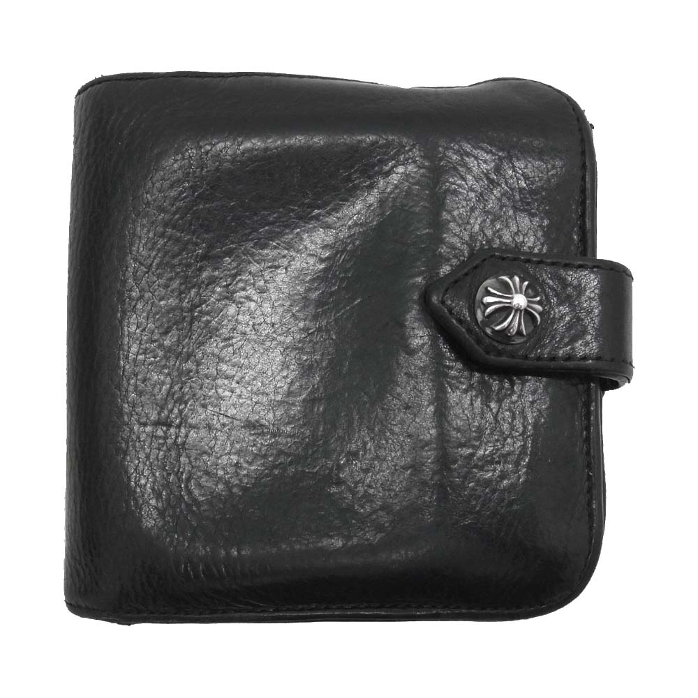 CHROME HEARTS クロムハーツ（原本無） SQ BTN BILL スクエア ボタン ビル レザー ウォレット ブラック系【中古】