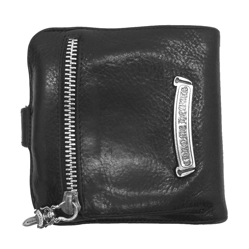 CHROME HEARTS クロムハーツ（原本無） SQ BTN BILL スクエア ボタン ビル レザー ウォレット ブラック系【中古】