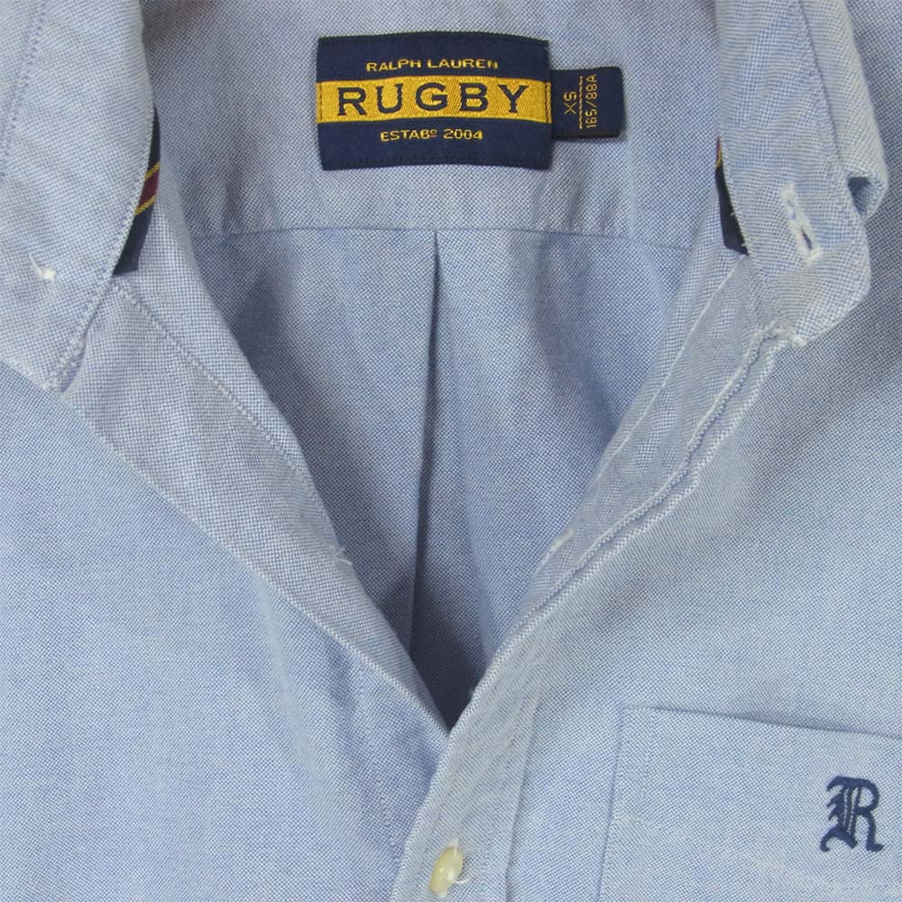 RALPH LAUREN ラルフローレン 国内正規品 RUGBY ラグビー R刺繍 オックスフォード ボタンダウン シャツ ライトブルー系 XS【中古】