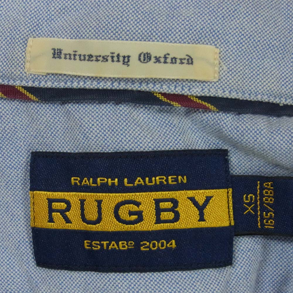 RALPH LAUREN ラルフローレン 国内正規品 RUGBY ラグビー R刺繍 オックスフォード ボタンダウン シャツ ライトブルー系 XS【中古】