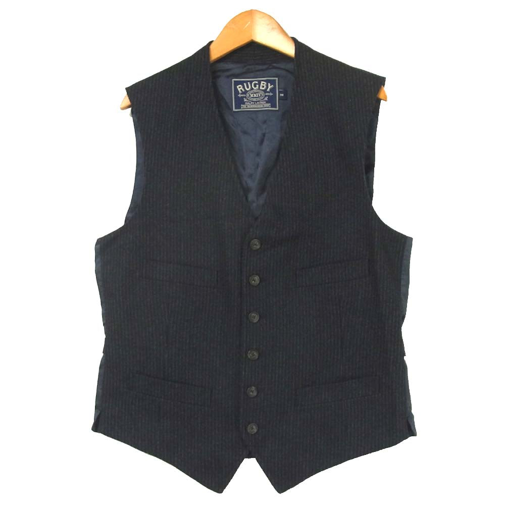 RALPH LAUREN ラルフローレン 国内正規品 RUGBY ラグビー カシミヤ混 ストライプ ジレ ベスト ダークネイビー系 38【美品】【中古】