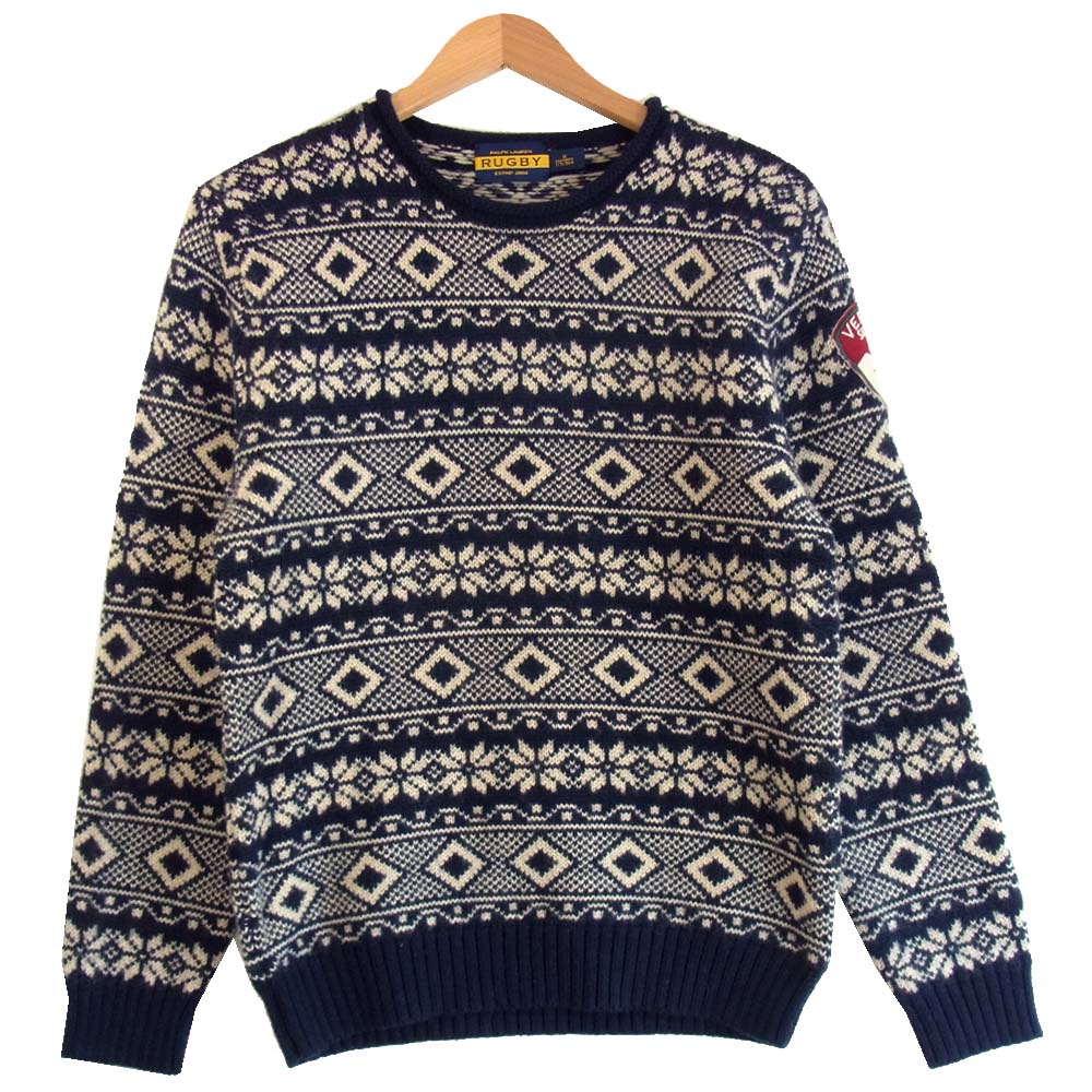 RALPH LAUREN ラルフローレン RUGBY ラグビー 国内正規品 ノルディック柄 ロールネック ニット 紺×白 M【美品】【中古】