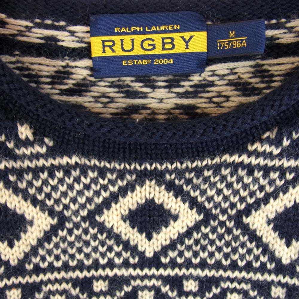 RALPH LAUREN ラルフローレン RUGBY ラグビー 国内正規品 ノルディック柄 ロールネック ニット 紺×白 M【美品】【中古】