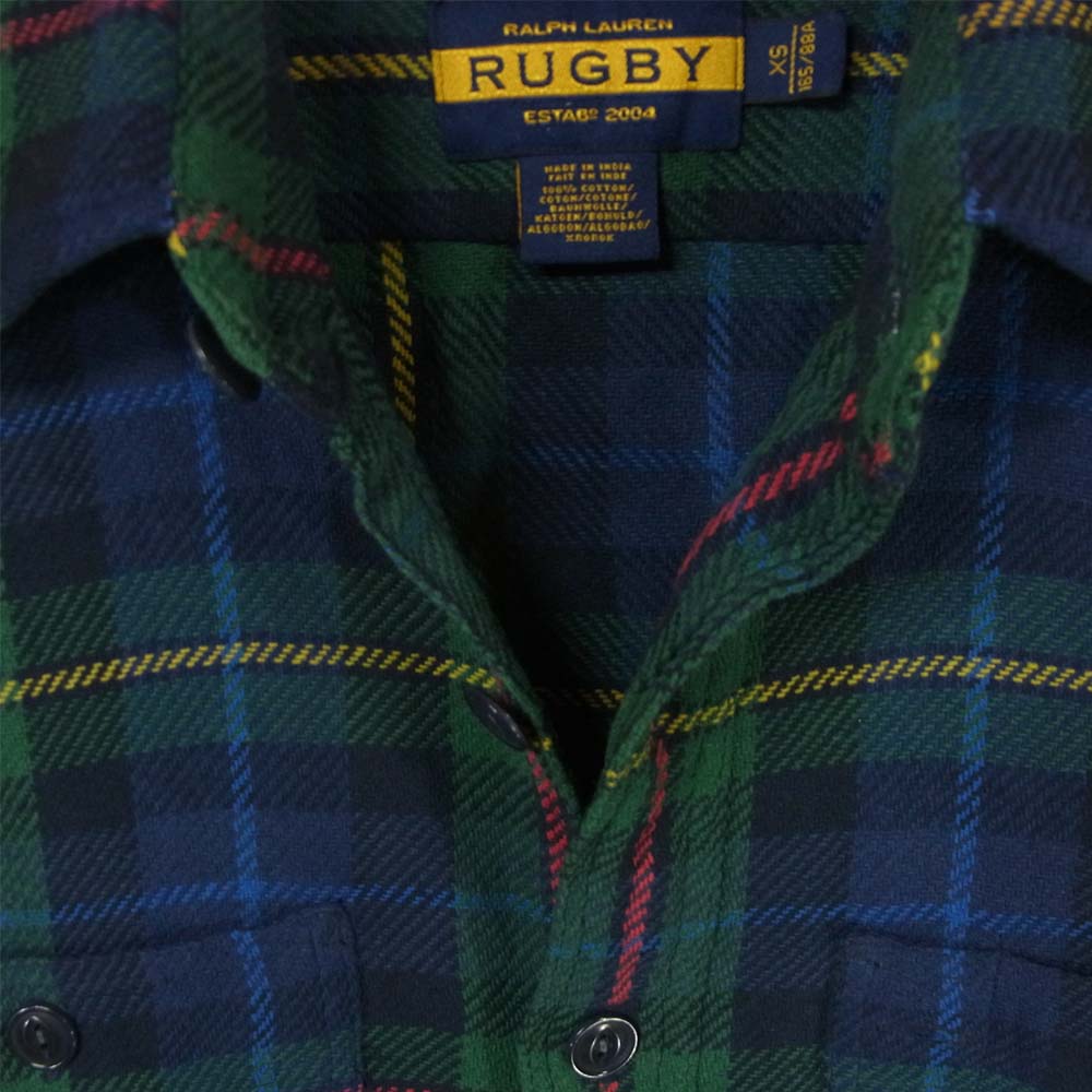 RALPH LAUREN ラルフローレン 国内正規品 RUGBY ラグビー チェック  ネルシャツ コットン グリーン系 XS【中古】
