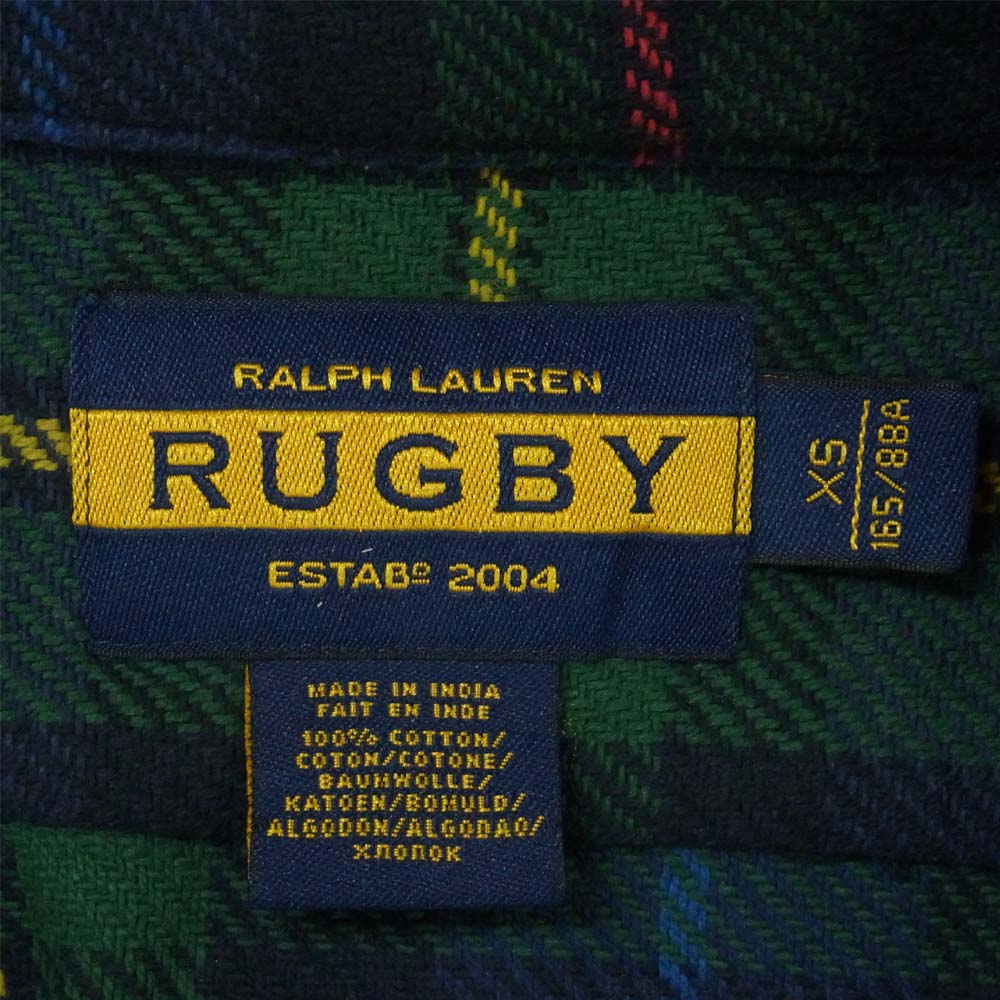 RALPH LAUREN ラルフローレン 国内正規品 RUGBY ラグビー チェック  ネルシャツ コットン グリーン系 XS【中古】