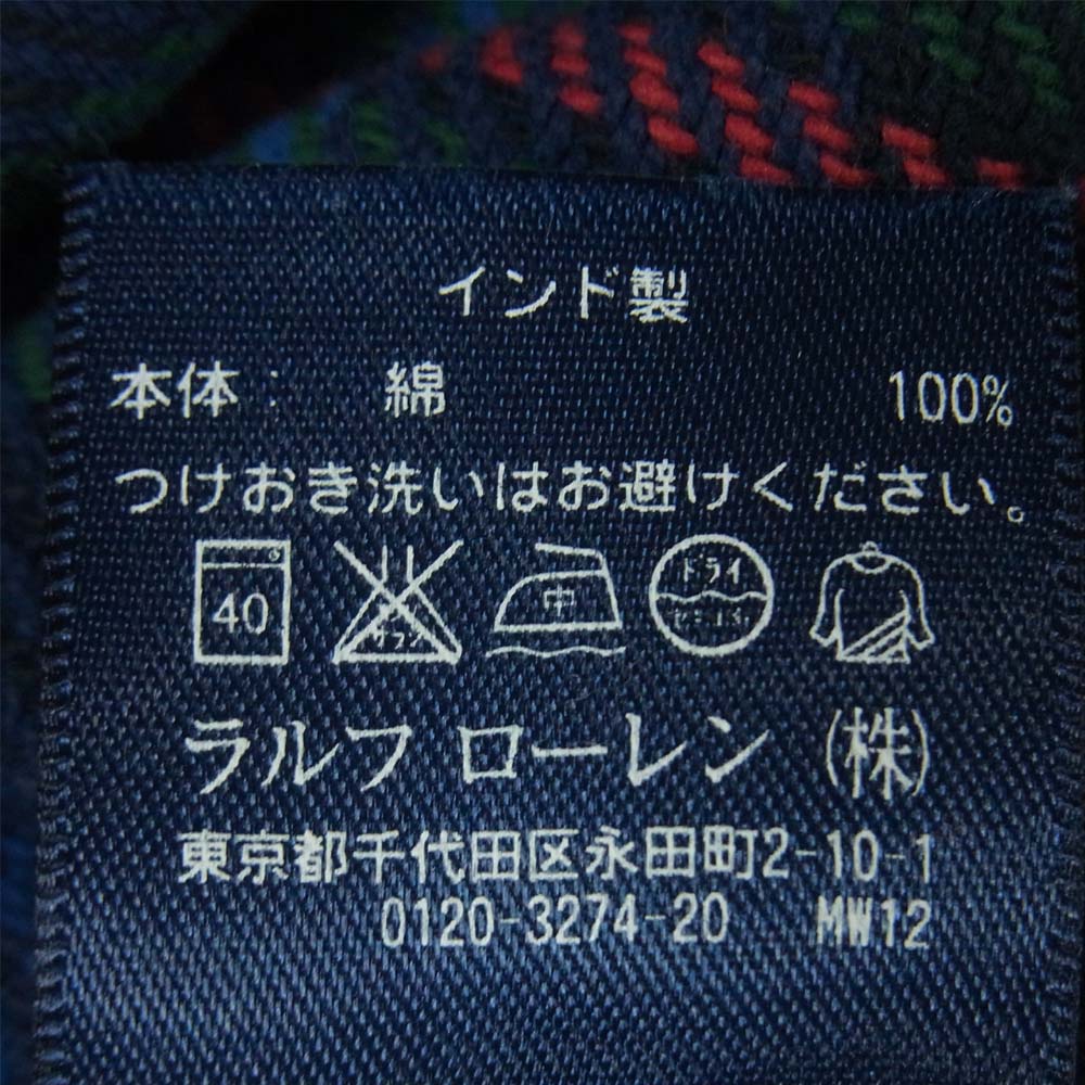 RALPH LAUREN ラルフローレン 国内正規品 RUGBY ラグビー チェック  ネルシャツ コットン グリーン系 XS【中古】