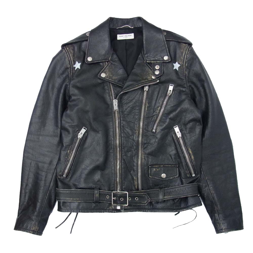 SAINT LAURENT サンローラン 455923 Y5QD1 国内正規品 L17 ヴィンテージ加工 ダブル ライダース ジャケット ブラック系 50【中古】