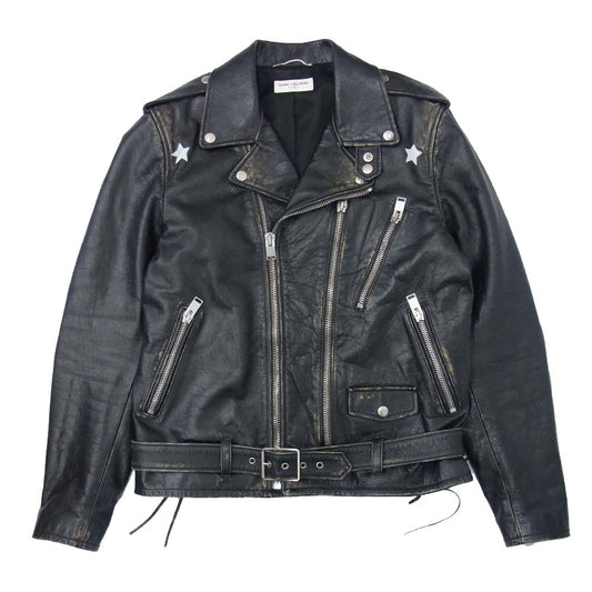 SAINT LAURENT サンローラン 455923 Y5QD1 国内正規品 L17 ヴィンテージ加工 ダブル ライダース ジャケット ブラック系 50【中古】