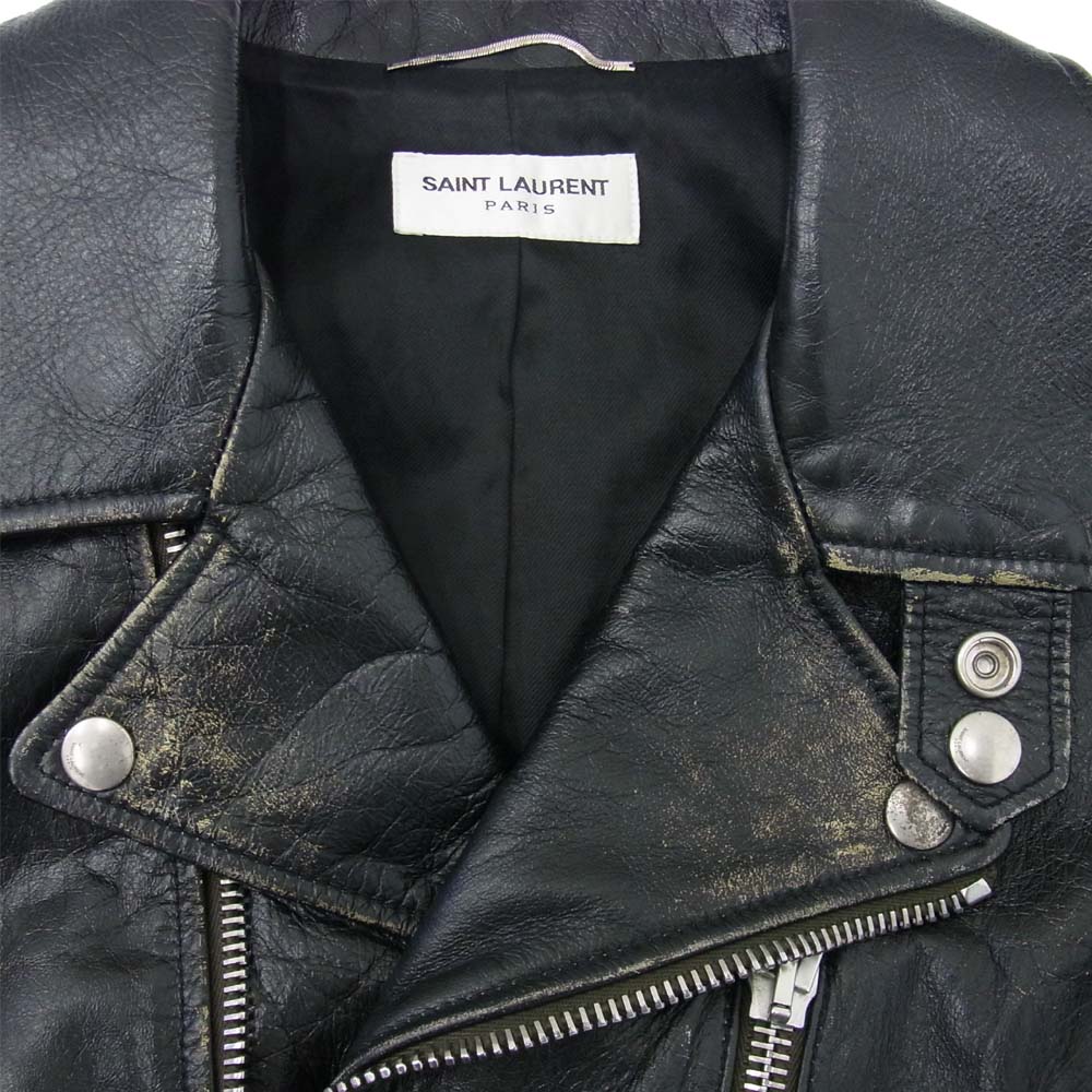 SAINT LAURENT サンローラン 455923 Y5QD1 国内正規品 L17 ヴィンテージ加工 ダブル ライダース ジャケット ブラック系 50【中古】
