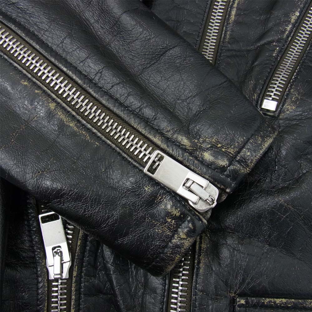 SAINT LAURENT サンローラン 455923 Y5QD1 国内正規品 L17 ヴィンテージ加工 ダブル ライダース ジャケット ブラック系 50【中古】