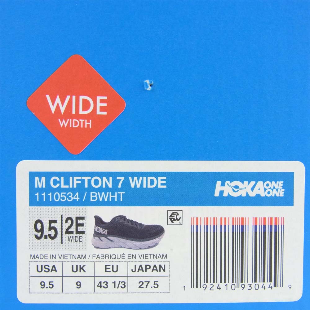 HOKA ONE ONE ホカ オネオネ 1110534 CLIFTON 7 WIDE クリフトン ワイド ブラック系 ホワイト系 27.5cm【極上美品】【中古】