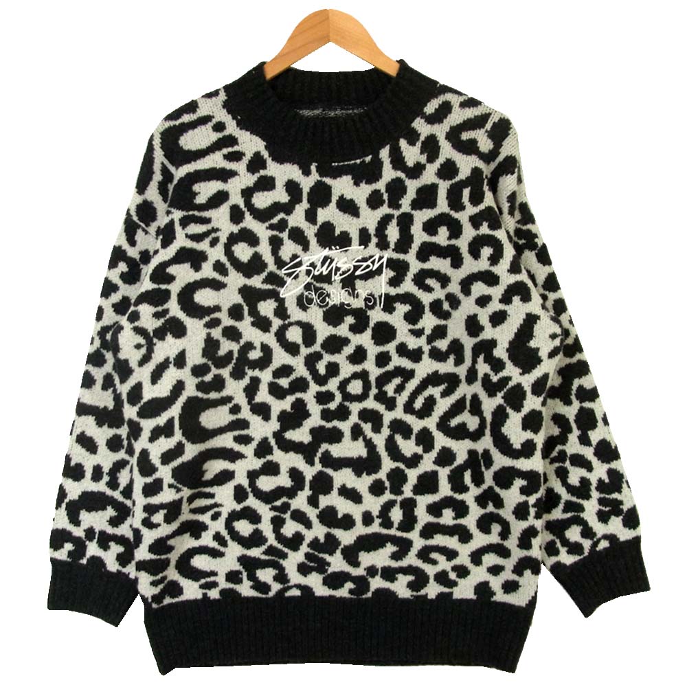 STUSSY ステューシー レオパード クルーネック アクリル ニット 中国製 グレー系 8【中古】