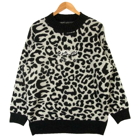 STUSSY ステューシー レオパード クルーネック アクリル ニット 中国製 グレー系 8【中古】