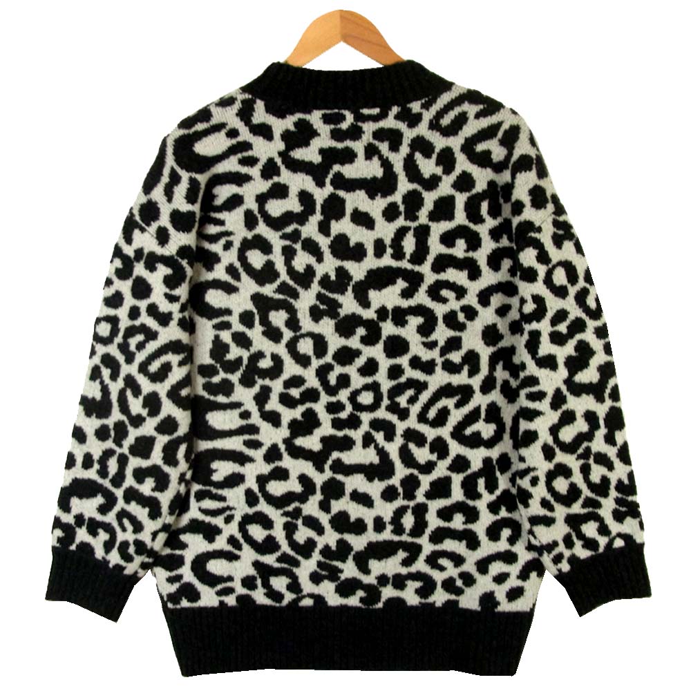 STUSSY ステューシー レオパード クルーネック アクリル ニット 中国製 グレー系 8【中古】