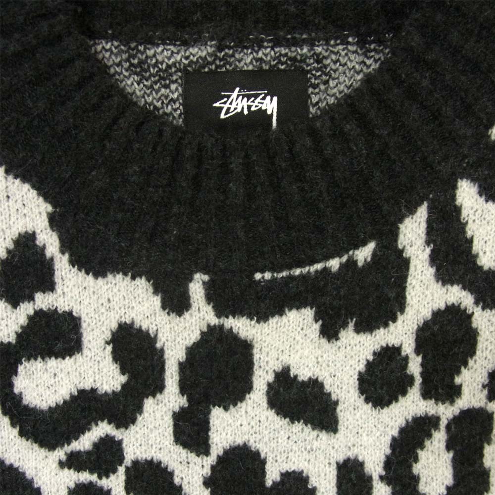 STUSSY ステューシー レオパード クルーネック アクリル ニット 中国製 グレー系 8【中古】