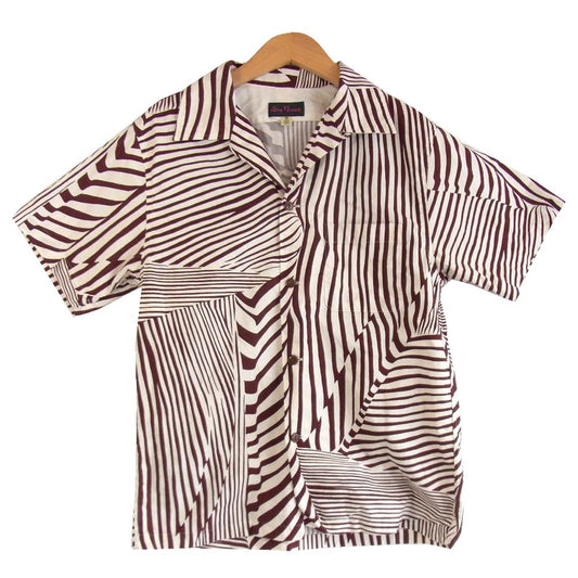 ドライボーンズ ストライプ オープンカラー 半袖シャツ 茶×白 S【中古】