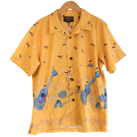 ユニバード 40718 ギター 総柄 アロハ シャツ イエロー系 M【中古】