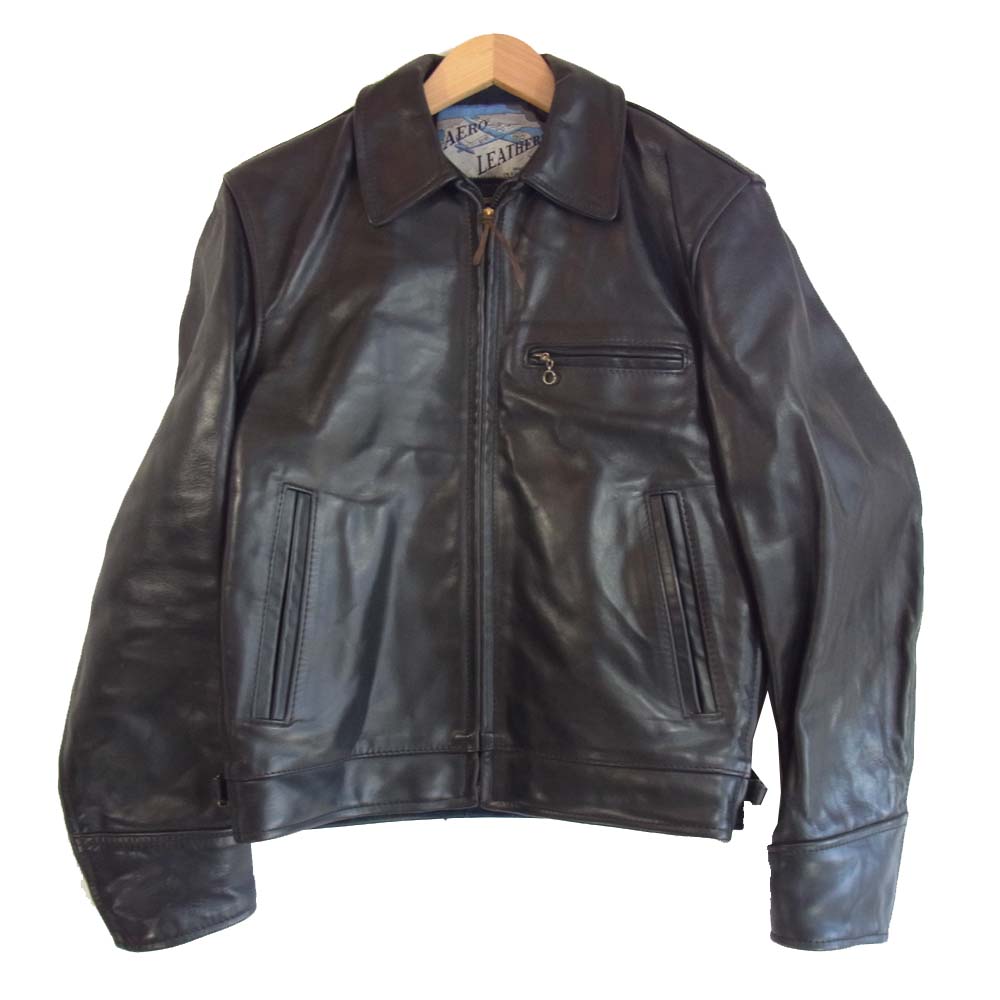 AERO LEATHER エアロレザー HIGHWAYMAN ハイウェイマン エアロ立ち 飛行機タグ ホースハイド ライダース ジャケット ブラック系 36【中古】