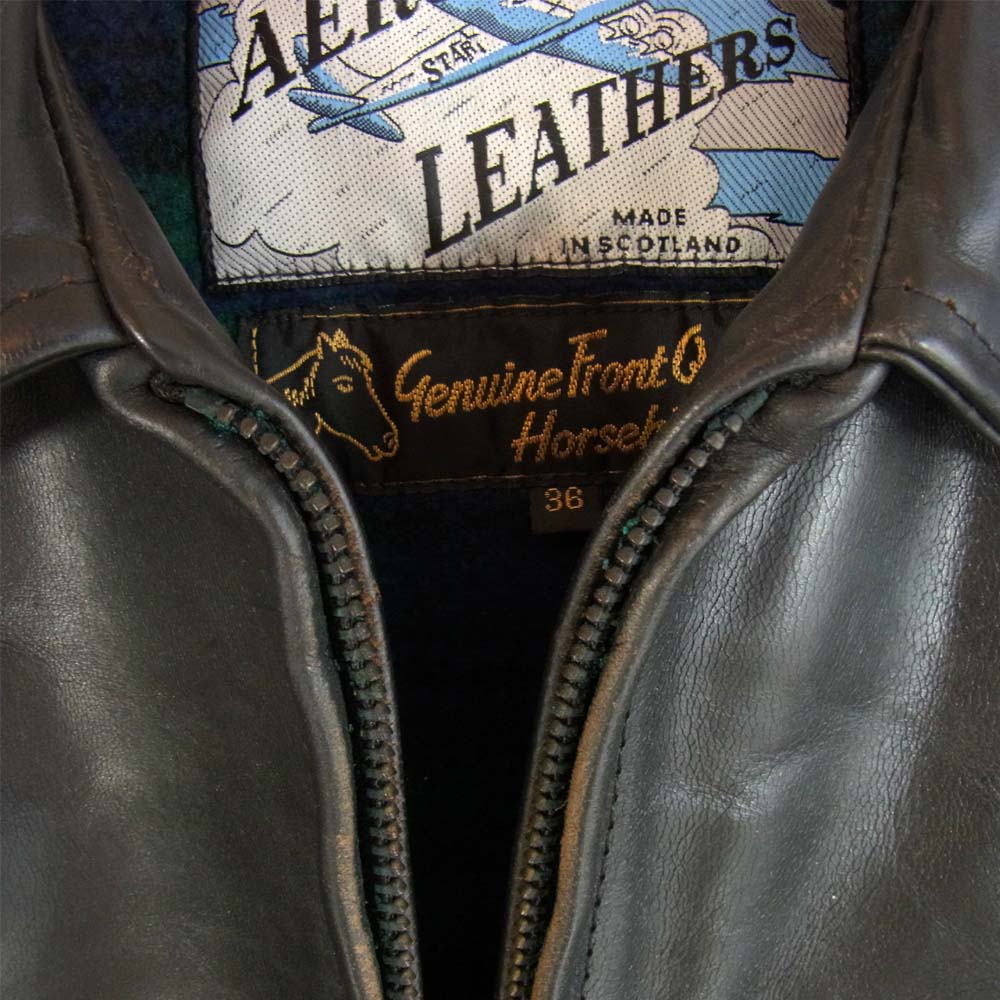AERO LEATHER エアロレザー HIGHWAYMAN ハイウェイマン エアロ立ち 飛行機タグ ホースハイド ライダース ジャケット ブラック系 36【中古】