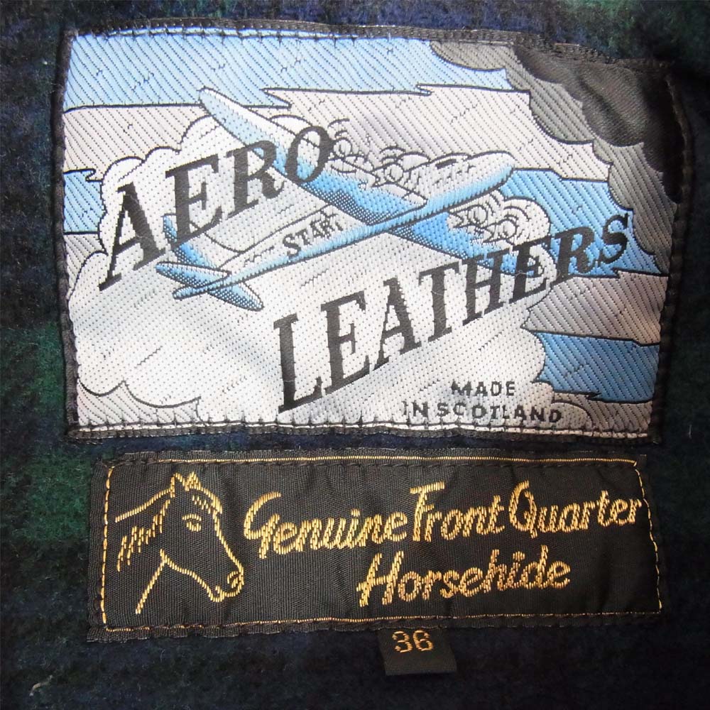 AERO LEATHER エアロレザー HIGHWAYMAN ハイウェイマン エアロ立ち 飛行機タグ ホースハイド ライダース ジャケット ブラック系 36【中古】