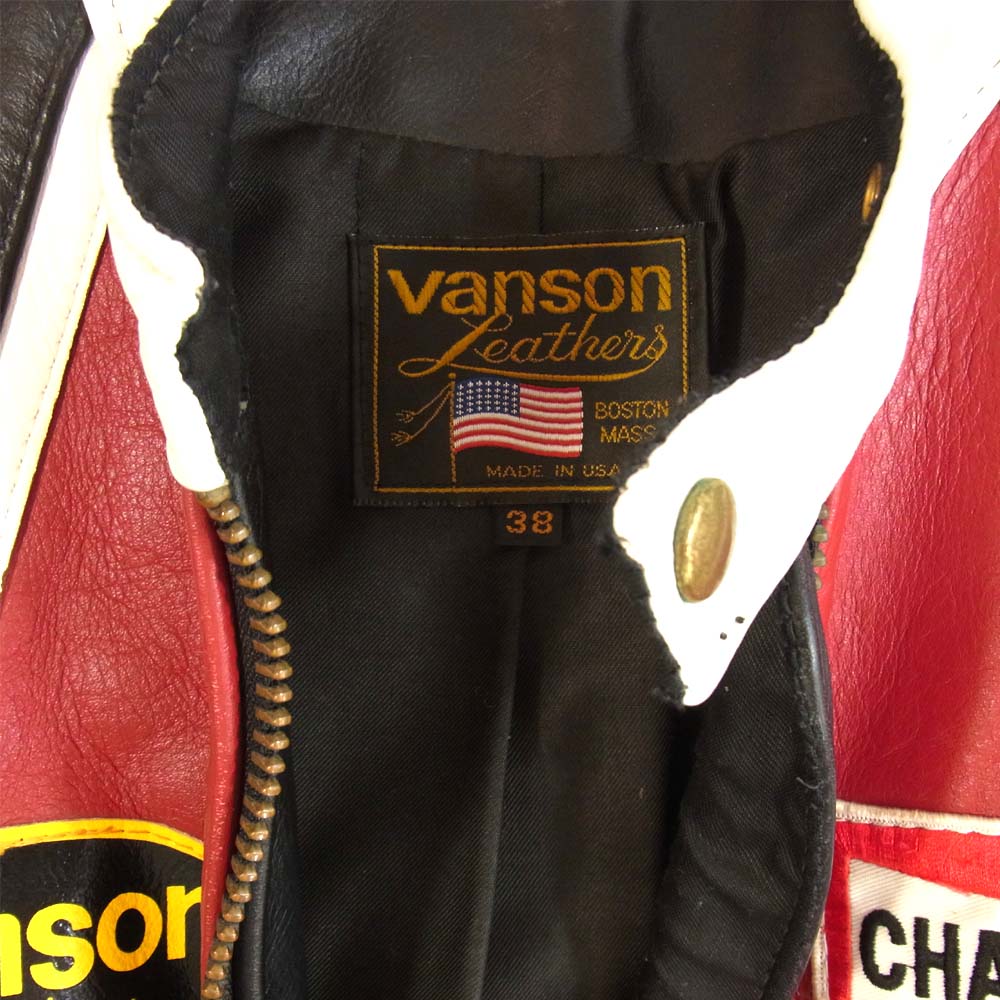 VANSON バンソン RJ ワッペン シングル ライダースジャケット ブラック系 38【中古】
