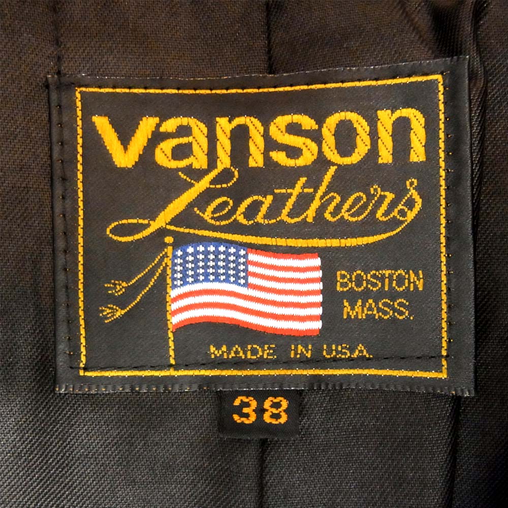VANSON バンソン RJ ワッペン シングル ライダースジャケット ブラック系 38【中古】