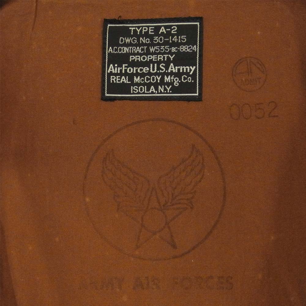 The REAL McCOY'S ザリアルマッコイズ 旧マッコイ ISOLA 30-1415 W535-BC-8824 A-2 フライトジャケット ブラウン系 36【中古】