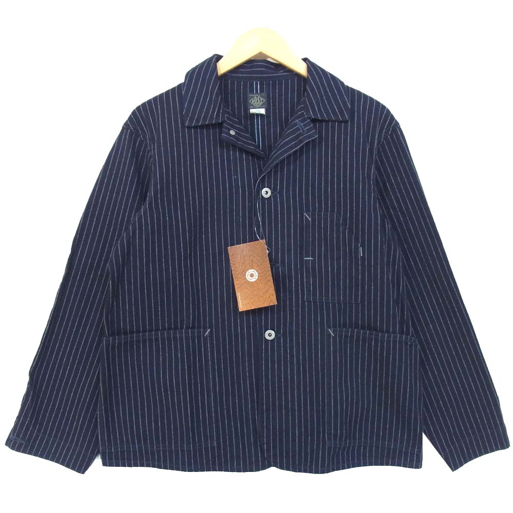 POST OVERALLS ポストオーバーオールズ 1106R IS 3 pocket Jacket R Gangster stripe indigo ストライプ カバーオール ダークネイビー系 S【新古品】【未使用】【中古】