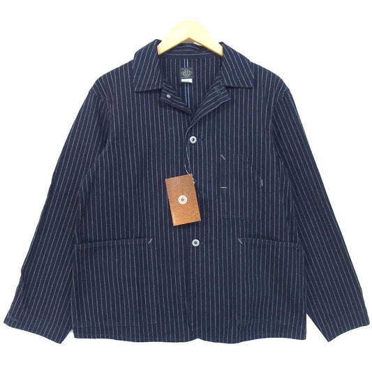 POST OVERALLS ポストオーバーオールズ 1106R IS 3 pocket Jacket R Gangster stripe indigo ストライプ カバーオール ダークネイビー系 S【新古品】【未使用】【中古】