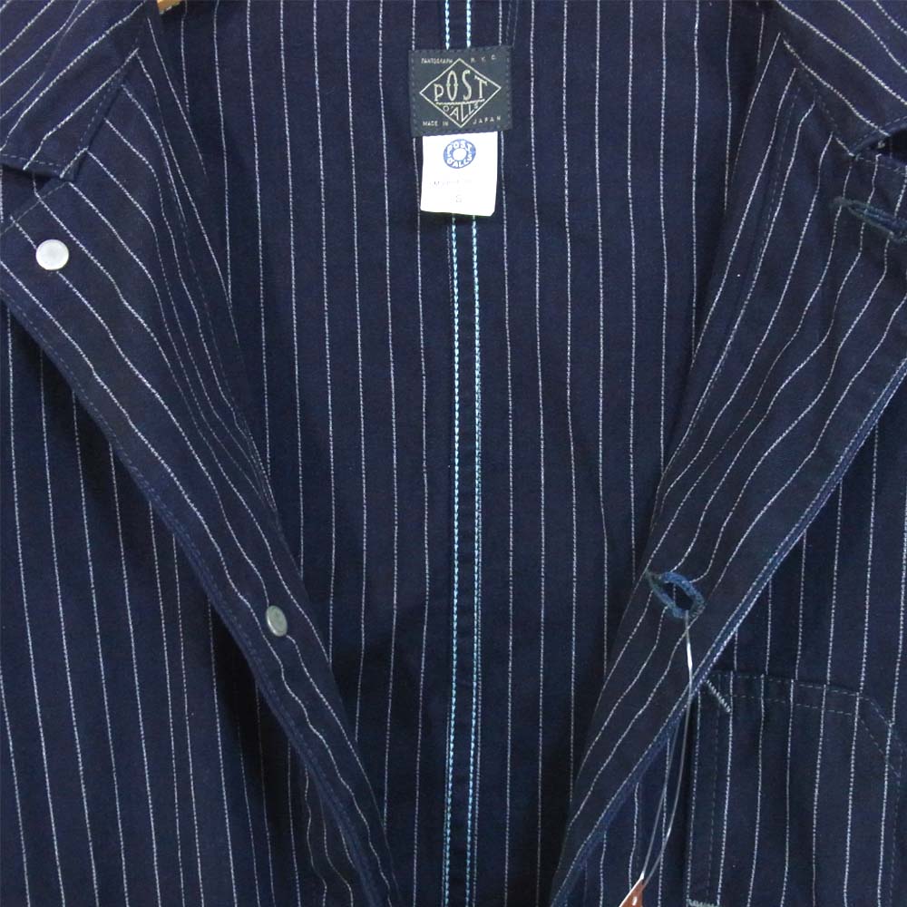 POST OVERALLS ポストオーバーオールズ 1106R IS 3 pocket Jacket R Gangster stripe indigo ストライプ カバーオール ダークネイビー系 S【新古品】【未使用】【中古】