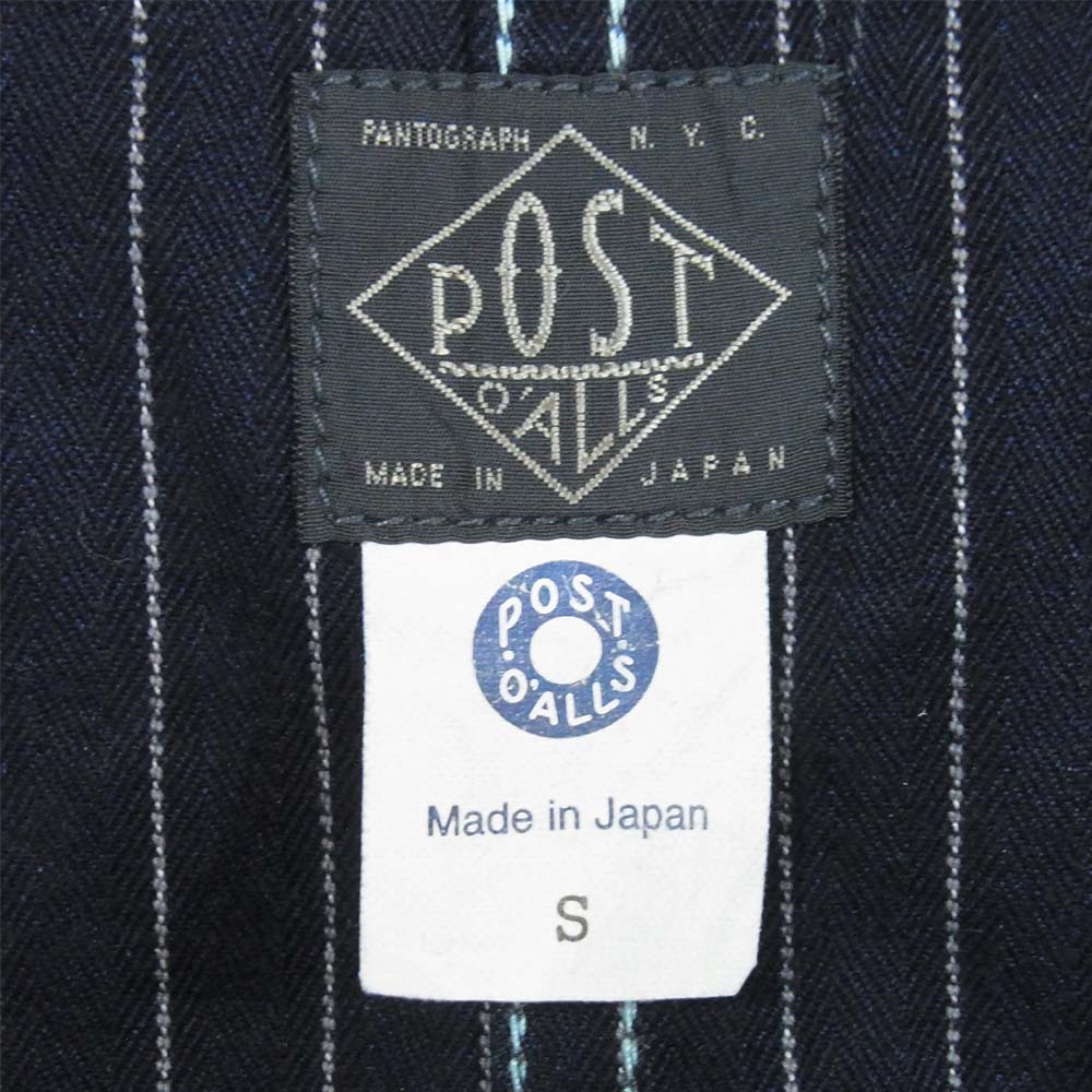 POST OVERALLS ポストオーバーオールズ 1106R IS 3 pocket Jacket R Gangster stripe indigo ストライプ カバーオール ダークネイビー系 S【新古品】【未使用】【中古】