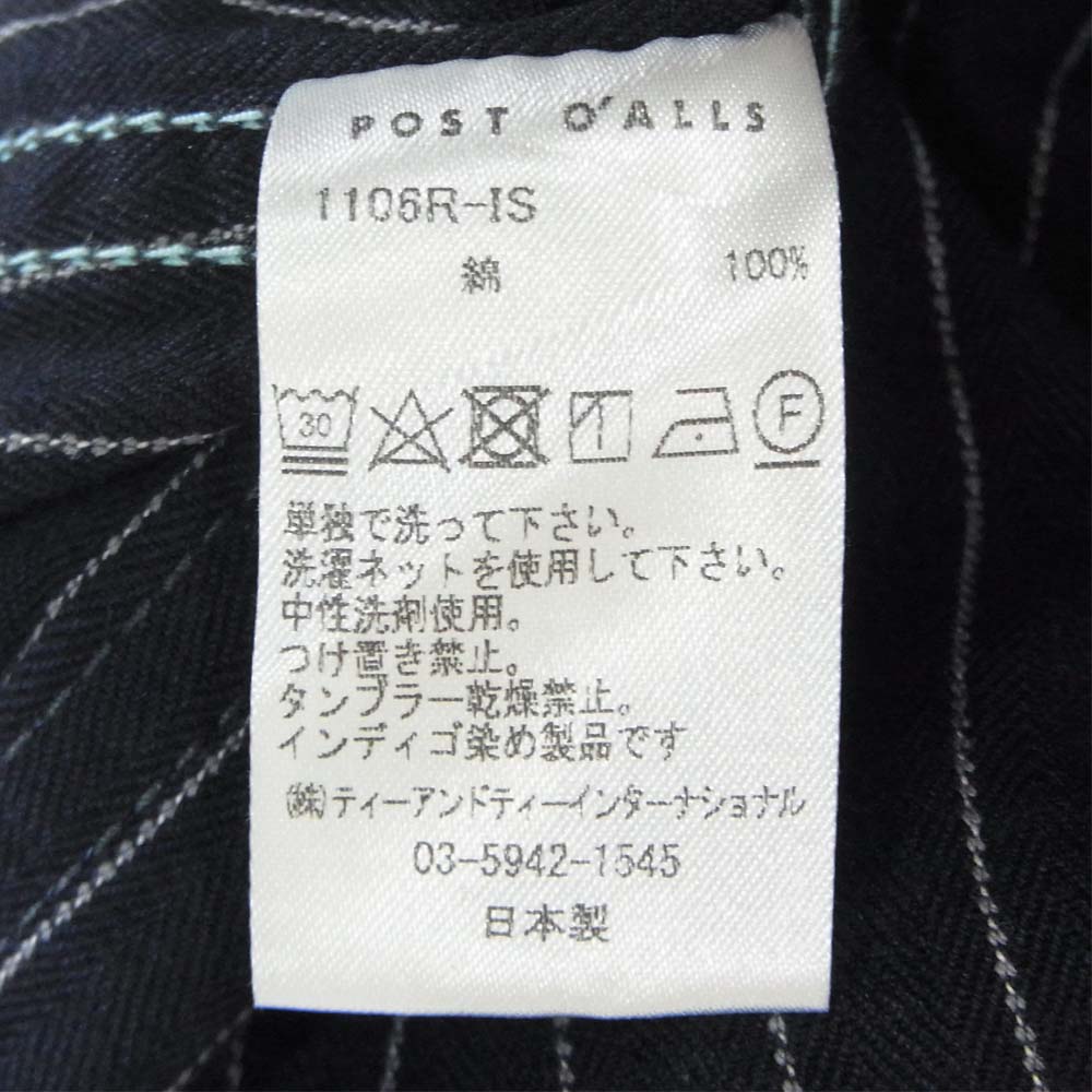 POST OVERALLS ポストオーバーオールズ 1106R IS 3 pocket Jacket R Gangster stripe indigo ストライプ カバーオール ダークネイビー系 S【新古品】【未使用】【中古】