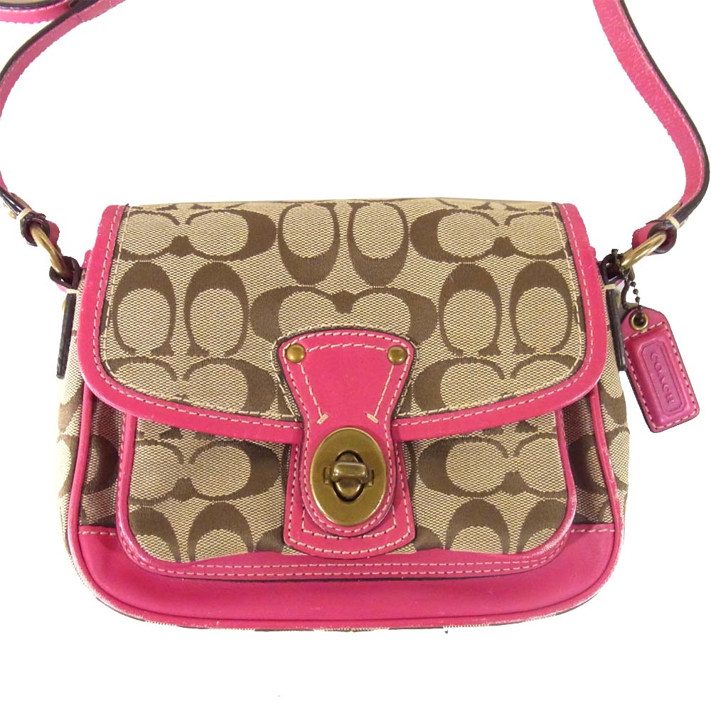 COACH コーチ 10566 クリケット ショルダーバッグ ベージュ×ピンク系【中古】