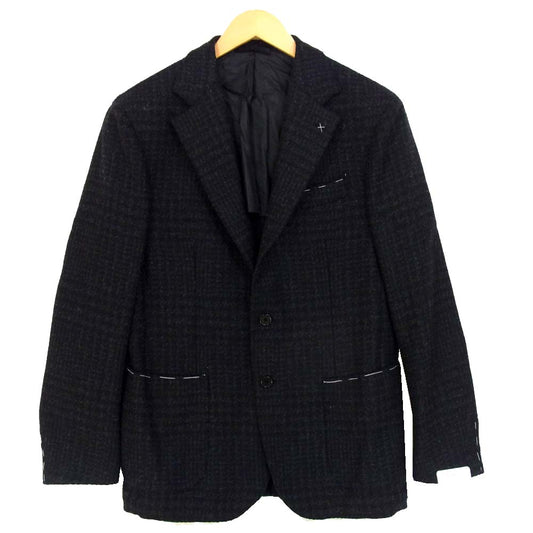 デペリトロ チェック 3B ウール テーラード ジャケット ブラック系 48【新古品】【未使用】【中古】